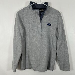 L.L. Bean Mock Neck Henley Sweater Womens Size Medium Gray Logo Patch Pullover